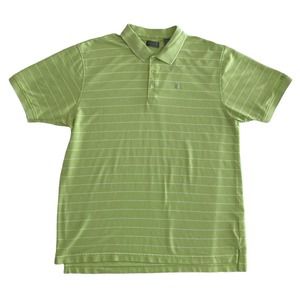 IZOD Mens XL‎ Golf Polo Shirt Green White Striped Athletic Stretch Pima Cotton